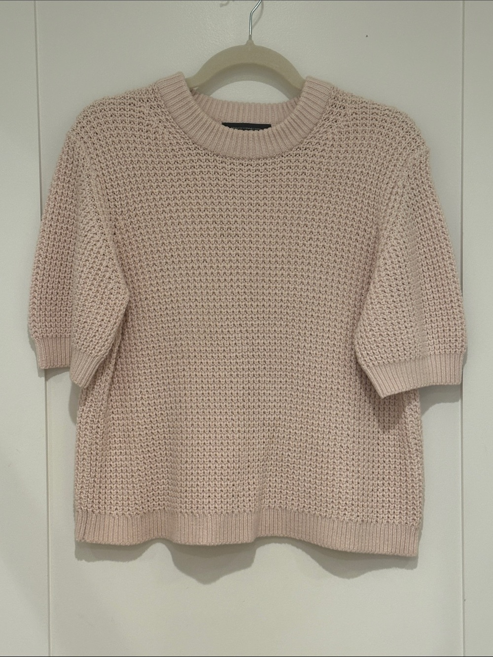 French Connection Pale Pink Short-Sleeve Crew Neck Sweater - M